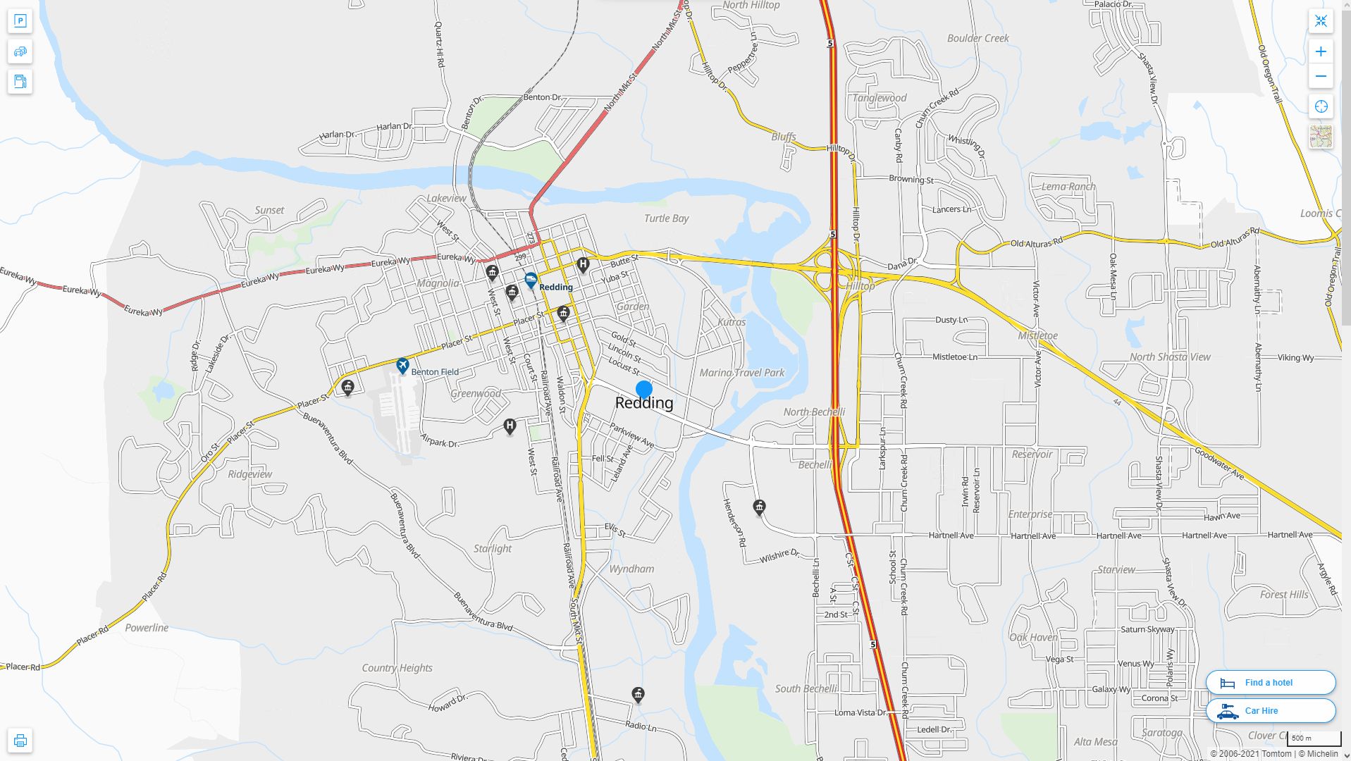 Redding California Highway and Road Map